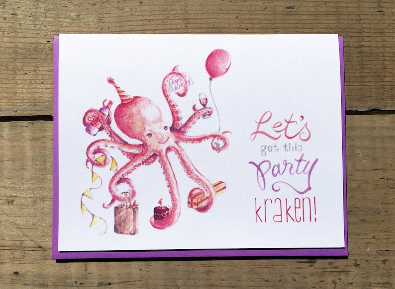 Carte danniversaire / Carte danniversaire mignon / Joyeux anniversaire / Carte de fête / Kraken Card / Octopus Card / Celebration Card / Permet dobtenir cette partie Kraken image 1