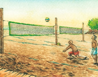 Toronto Art // Watercolor Giclee Print // Giclee Print of Original Watercolor Painting - Ashbridge's Bay Beach Volleyball - Limited Edition