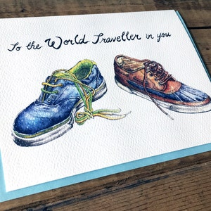 Bon Voyage Card / Travel Card / World Traveller Card / Traveling Shoes / Around the World / Travel / Shoes / To the World Traveller in you image 2