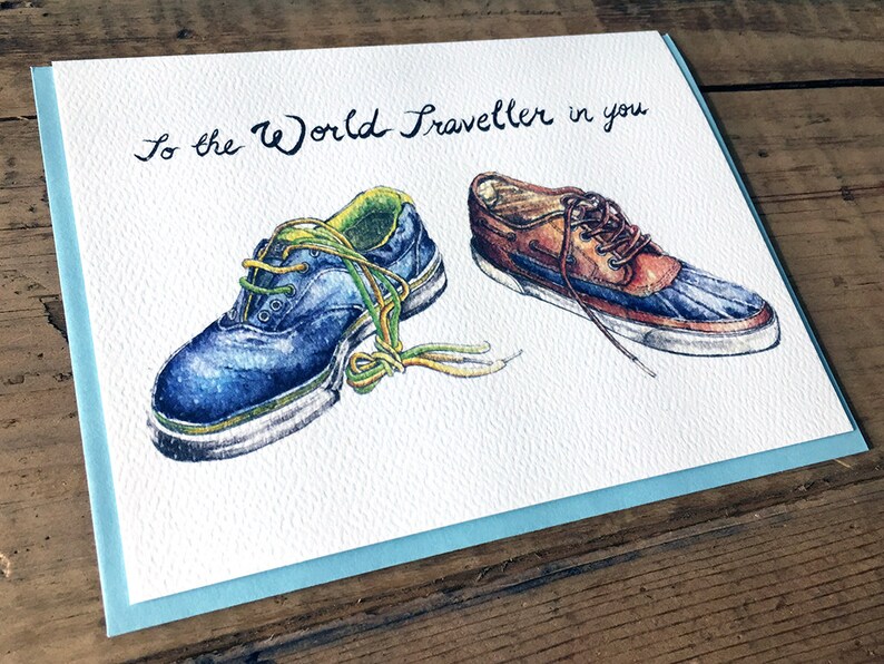 Bon Voyage Card / Travel Card / World Traveller Card / Traveling Shoes / Around the World / Travel / Shoes / To the World Traveller in you image 2