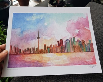 Toronto Skyline - Toronto Art // Watercolor Giclee Print // Giclee Print of Original Watercolor Painting