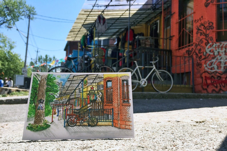 Toronto themed Watercolour Postcards, Watercolor Postcard of Kensington Market, Toronto image 3