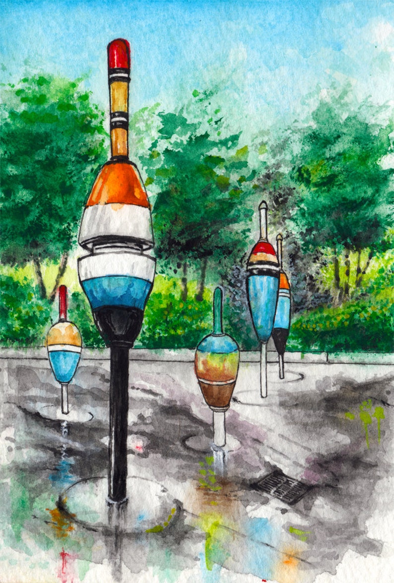 Toronto Art // Watercolor Giclee Print // Giclee Print of Original Watercolor Painting Bobber Plaza Canoe Landing Park Limited Edition image 1