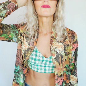 70s floral print polyester shirt jacket