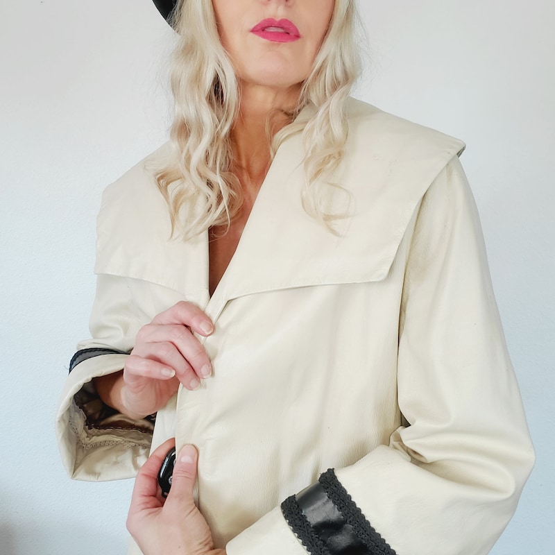 Cream Leather Jacket - Etsy