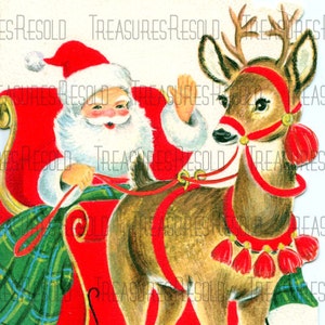 Retro Santa Sleigh Reindeer Christmas Image 64 Digital Download - Etsy