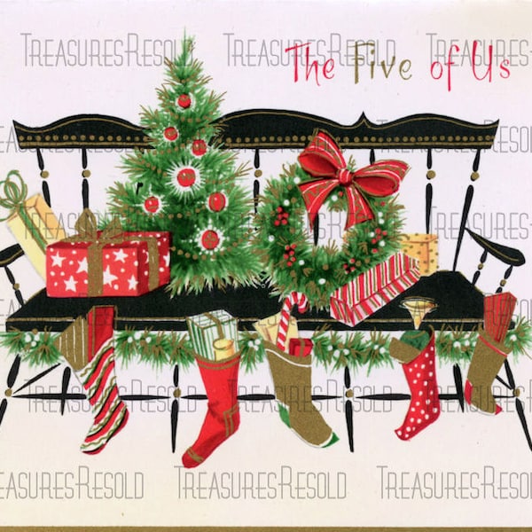 Country Bench With Presents & Stocking From The Five Of Us Christmas Image #157 Digital Download