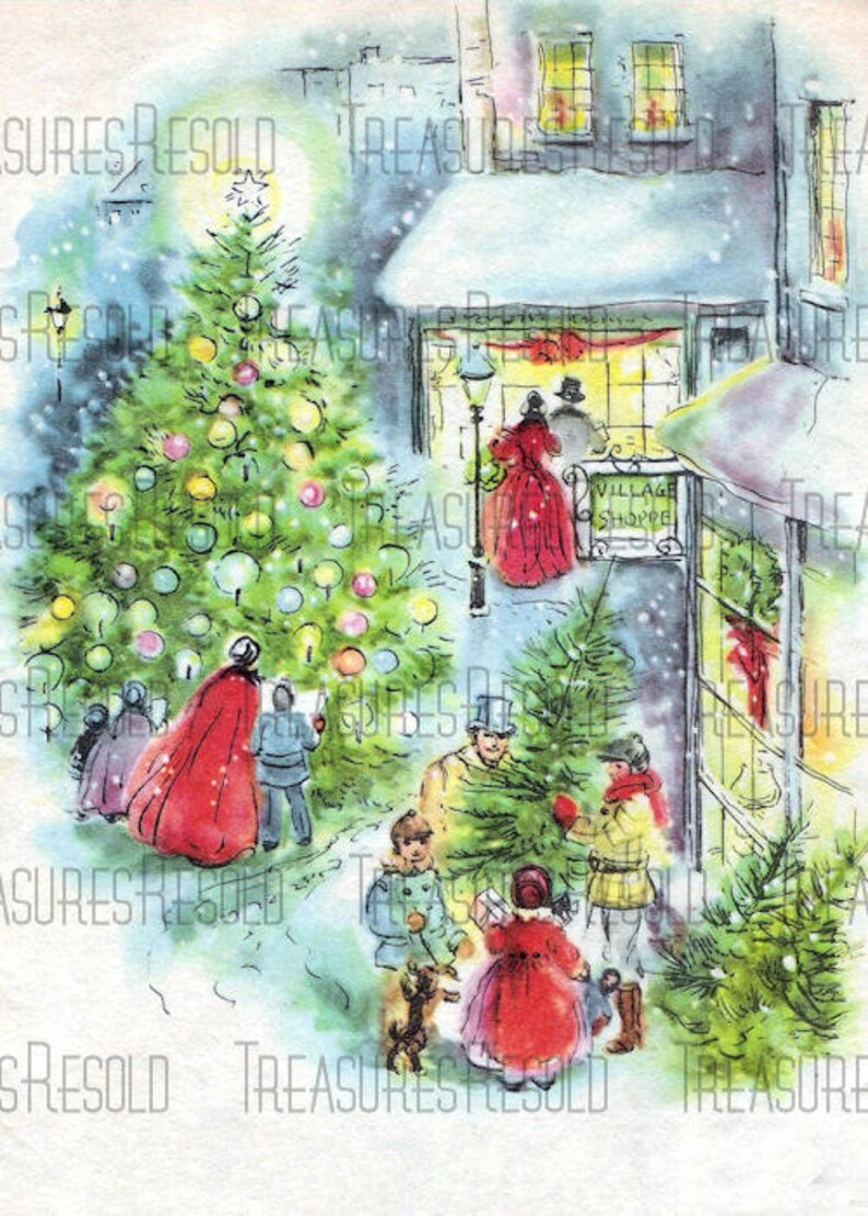 Bringing Home The Tree Christmas Shopping Scene Christmas Image 608 Digital Download image 2