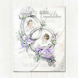 Retro Bride & Groom In Wedding Rings Congratulations Wedding Image #628 Digital Download