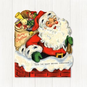 Papai Noel retrô descendo pela chaminé - Imagem de Natal nº 567 - Download digital