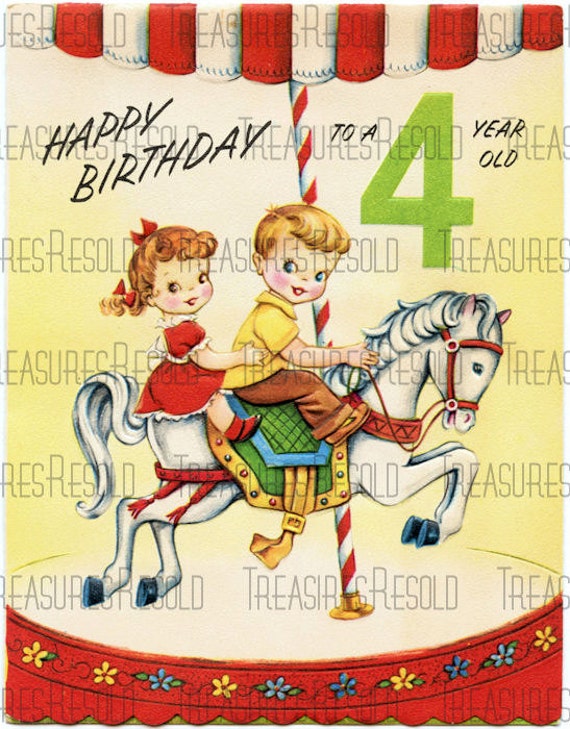 Retro Joyeux Anniversaire 4 Ans Carrousel Cheval Carte 75 Etsy Retro Joyeux Anniversaire 4 Ans Carrousel Cheval Carte 75 Etsy