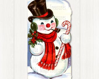 Retro Snowman Candy Cane Top Hat Merry Christmas Image #494 Digital Download