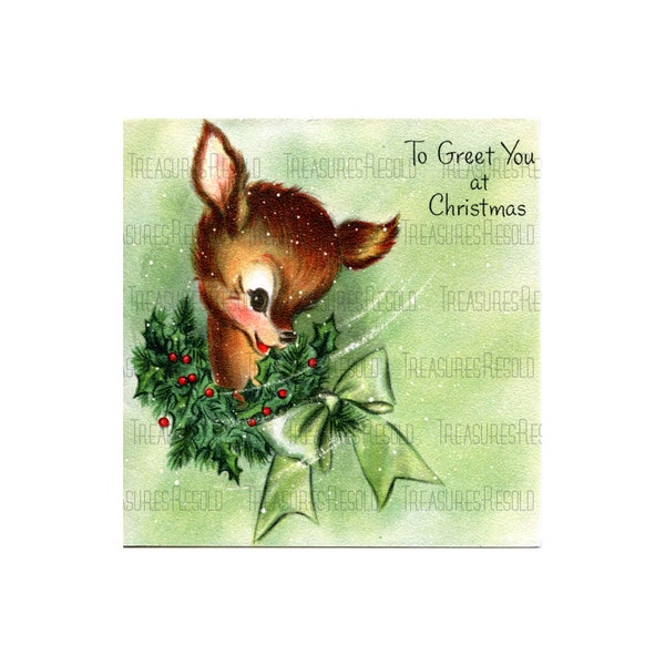 Retro Vintage Deer Wreath Christmas Image #437 Digital Download