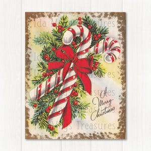 Candy Cane Pine Red Berries A Merry Christmas Image #544 Digital Download