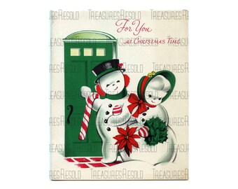 Retro Snowman Couple Christmas Image #301 Digital Download