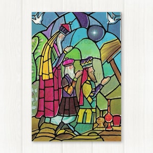 Retro 3 Mędrcy Przynoszący Dary Witraż Wygląd Boże Narodzenie Obraz #820 Pobieranie Cyfrowe