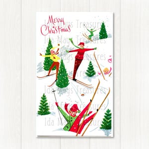 Retro Couple Snow Skiing Christmas Image #4 Digital Download