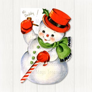 Retro Snowman Candy Cane Top Hat Merry Christmas Image #498 Digital Download