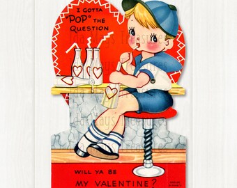 Immagine del biglietto di San Valentino vintage "Gotta Pop The Question Will You Be My Valentine", download digitale #158