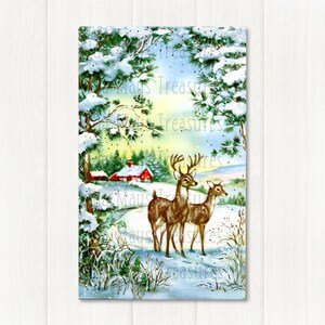Retro Deer In Snowy Field Christmas Image #712 Digital Download