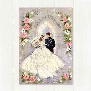 Retro Wedding Bride & Groom Floral Arch Digital Image (Digital Download #735)
