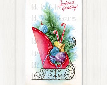 Vintage Sleigh Filled with Christmas Ornaments Card Image, Digital Download #147