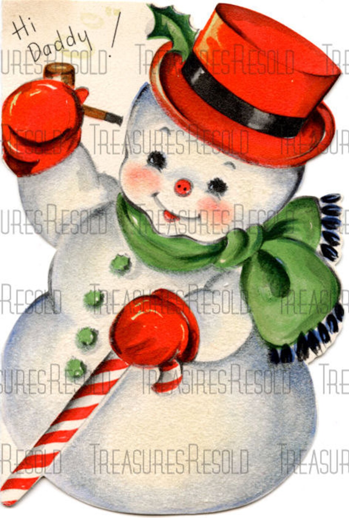 Retro Snowman Candy Cane Top Hat Merry Christmas Image 498 Etsy