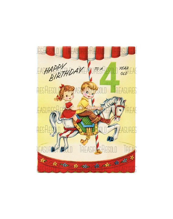 Retro Happy Birthday 4 Year Old Carousel Horse Image 75 - Etsy