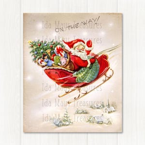 プレゼントを詰め込んだそりに乗ったサンタのクリスマス画像 #226 デジタルダウンロード