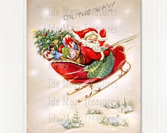 Santa In Present Filled Sleigh Christmas Image #226 Digital Download