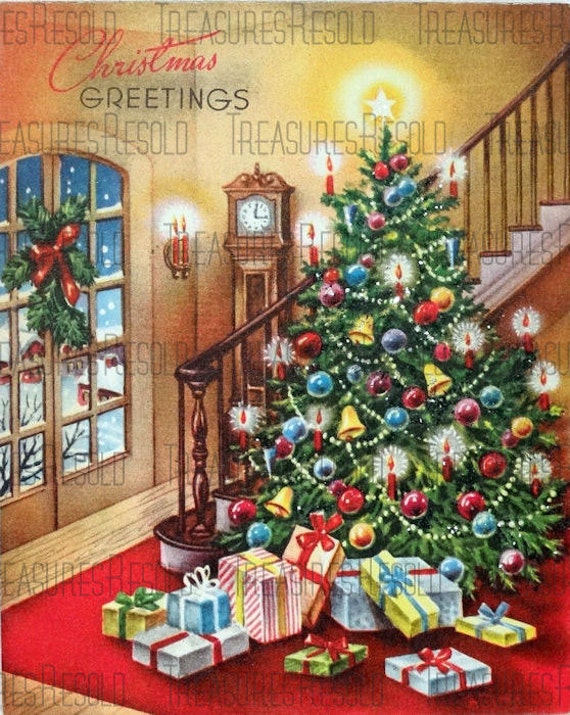 Retro Christmas Tree Filled With Presents Image 570 Digital - Etsy Sweden