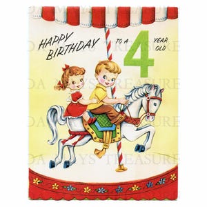 Retro Happy Birthday 4 Jahre altes Karussellpferd Bild #75 Digital Download