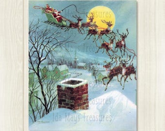 Retro Santa Sleigh And Reindeer Christmas Image #413 Digital Download