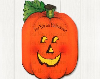 ヴィンテージ風パンプキンジャック・オー・ランタンハロウィンカード画像、デジタルダウンロード #459