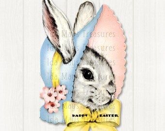 Vintage Bunny Wearing A Bonnet Card Image, Digital Download #185