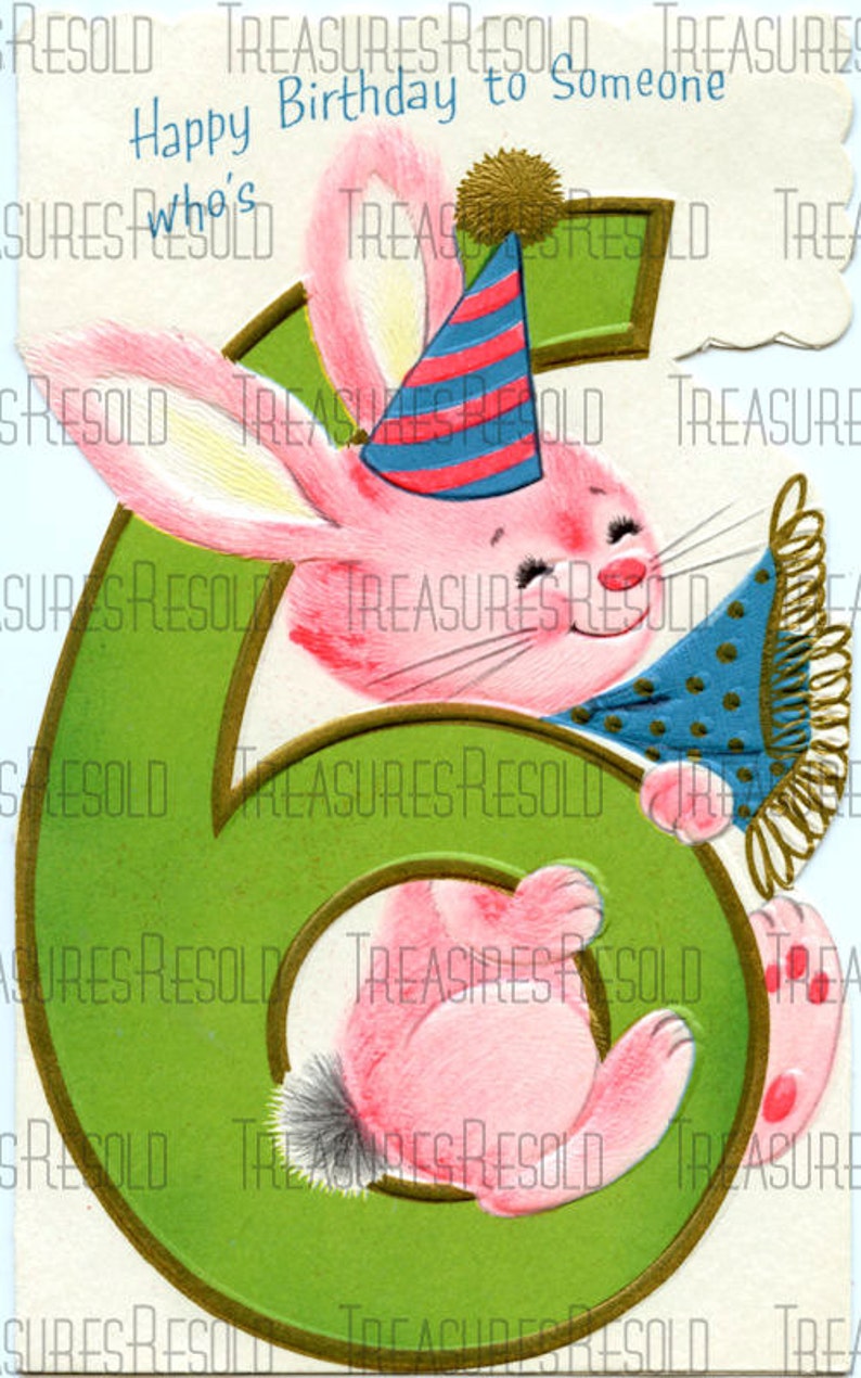Happy Birthay Six Year Old Bunny Card #253 Digital Download