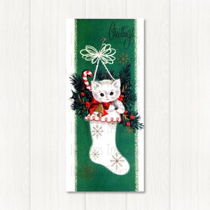 Retro Kitten Kitty Cat In Stocking Christmas Image #478 Digital Download