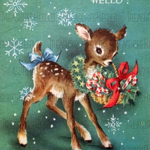 Retro Deer Holding A Gift Basket Christmas Image 252 Digital Download ...