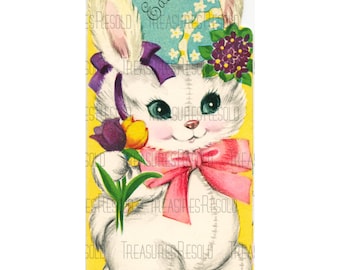 Retro konijn met paasei Happy Easter afbeelding #656 digitale download