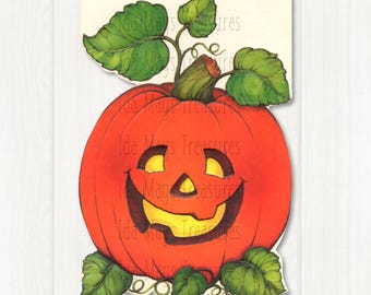 ヴィンテージ風パンプキンジャック・オー・ランタンハロウィンカード画像、デジタルダウンロード #579
