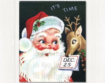 Santa and Reindeer December 25 Christmas Image #539 Digital Download