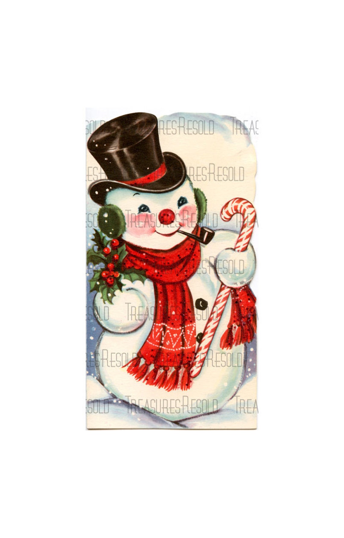 Retro Snowman Candy Cane Top Hat Merry Christmas Image 494 Etsy