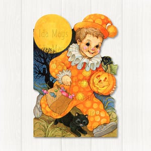 Retro Trick or Treat Clown Pumpkin Jack O Lantern Halloween Image #449 Digital Download
