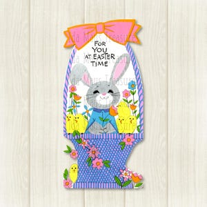 Retro Easter Bunny & Chicks in Basket Easter Image #386 Digital Download