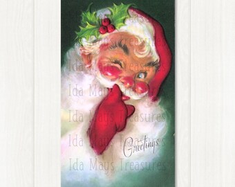 Vintage Jolly Santa Claus Christmas Card Image, Digital Download #698