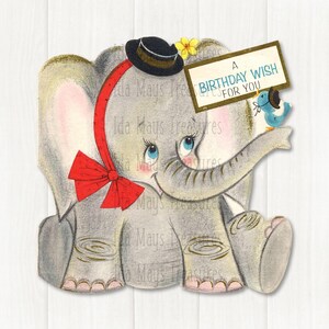 Imagen de feliz cumpleaños retro "Un deseo de cumpleaños para ti, elefante", n.° 635, descarga digital