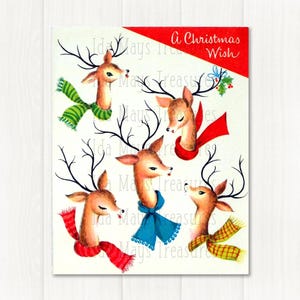 Retro Reindeer with Colorful Scarves Christmas Image #473 Digital Download