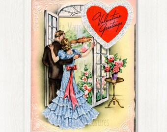 Retro Valentine Greetings Romantic Couple Valentines Day Image #275 Digital Download