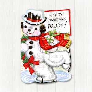 Imagen navideña de muñeco de nieve de patinaje sobre hielo retro n.° 224, descarga digital