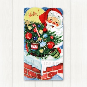 Retro Santa Claus With Christmas Tree Going Down Chimney Christmas Image #508 Digital Download